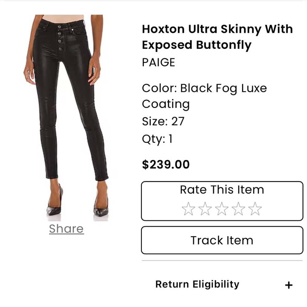 Paige coated black button up jean